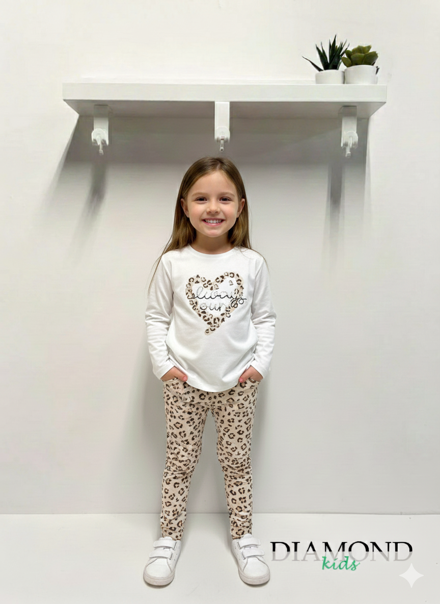 Completo Bambina Always animalier bianco