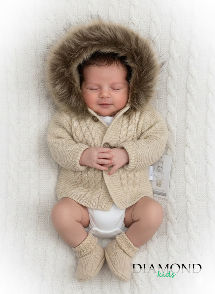 Cappotto Neonato giacchino pelliccia beige