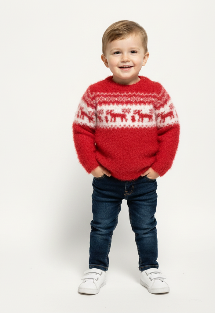 Maglia Neonata Renna christmas rossa