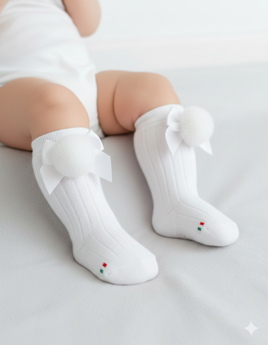 Baby Socks Cuddles White Ponpon 