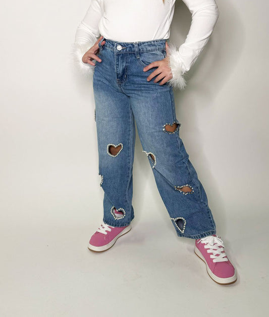 Jeans Bambina Cuoricini blu medio