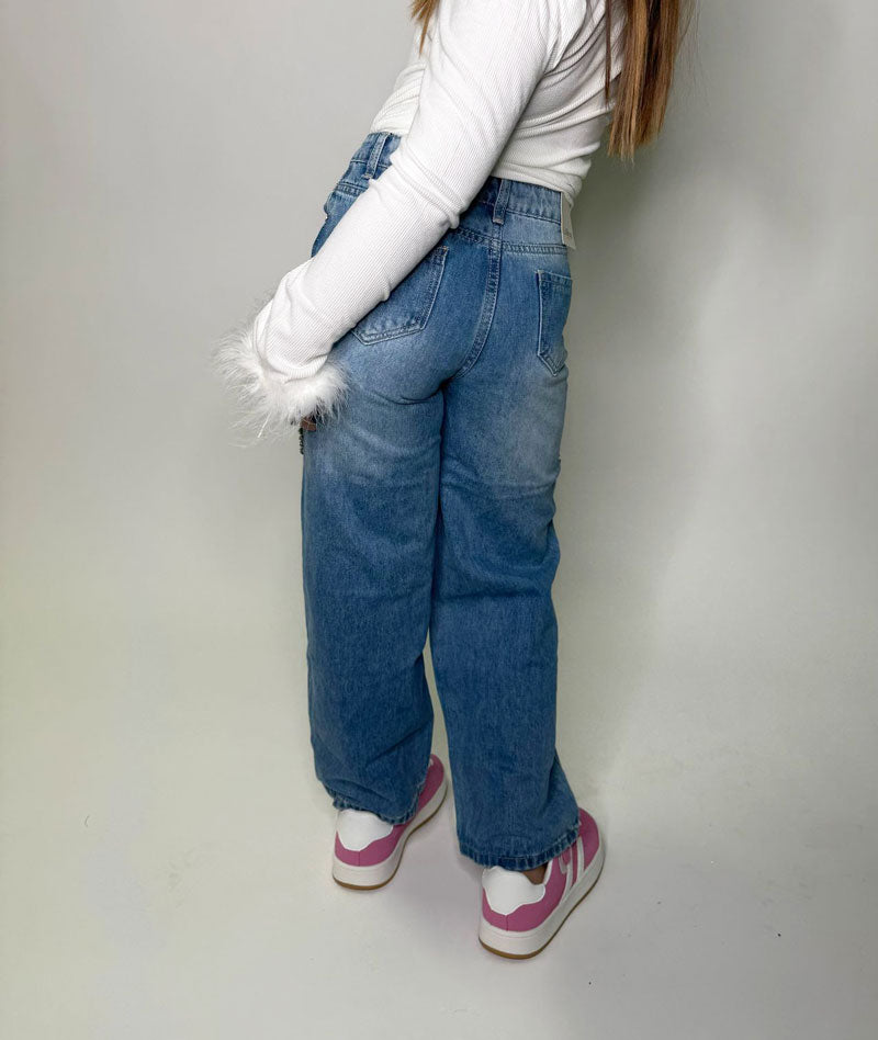 Jeans Bambina Cuoricini blu medio
