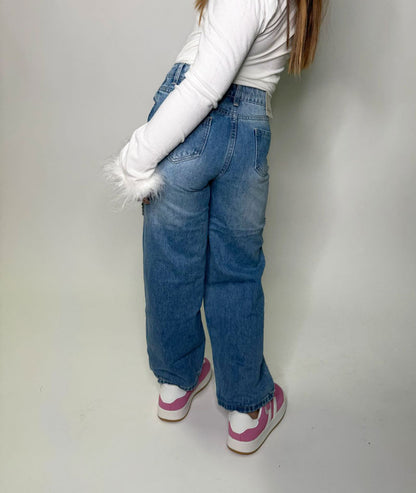 Jeans Bambina Cuoricini blu medio