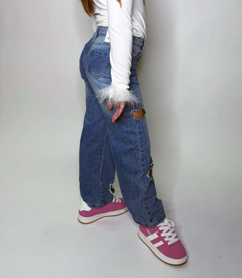 Jeans Bambina Cuoricini blu medio