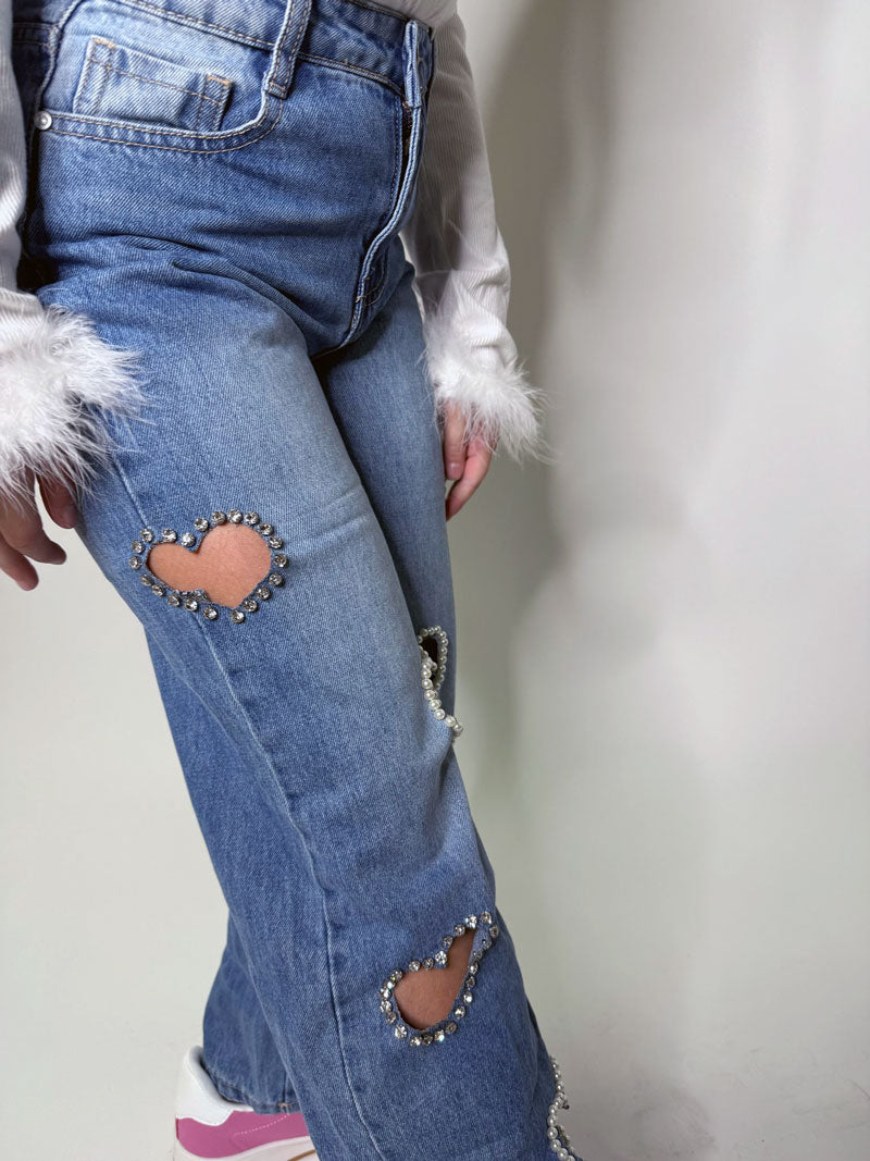Jeans Bambina Cuoricini blu medio
