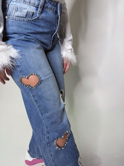 Jeans Bambina Cuoricini blu medio