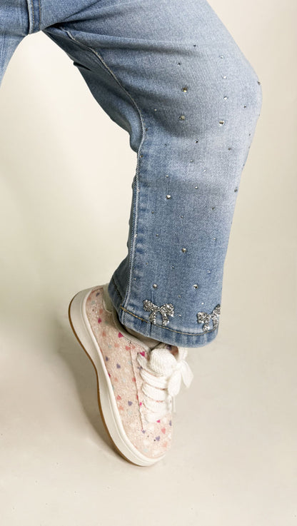 Jeans Neonata strass fiocchi blu chiaro