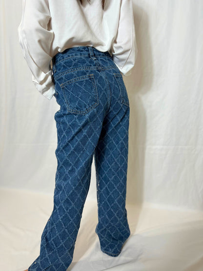 JEANS STRASS straight a vita alta