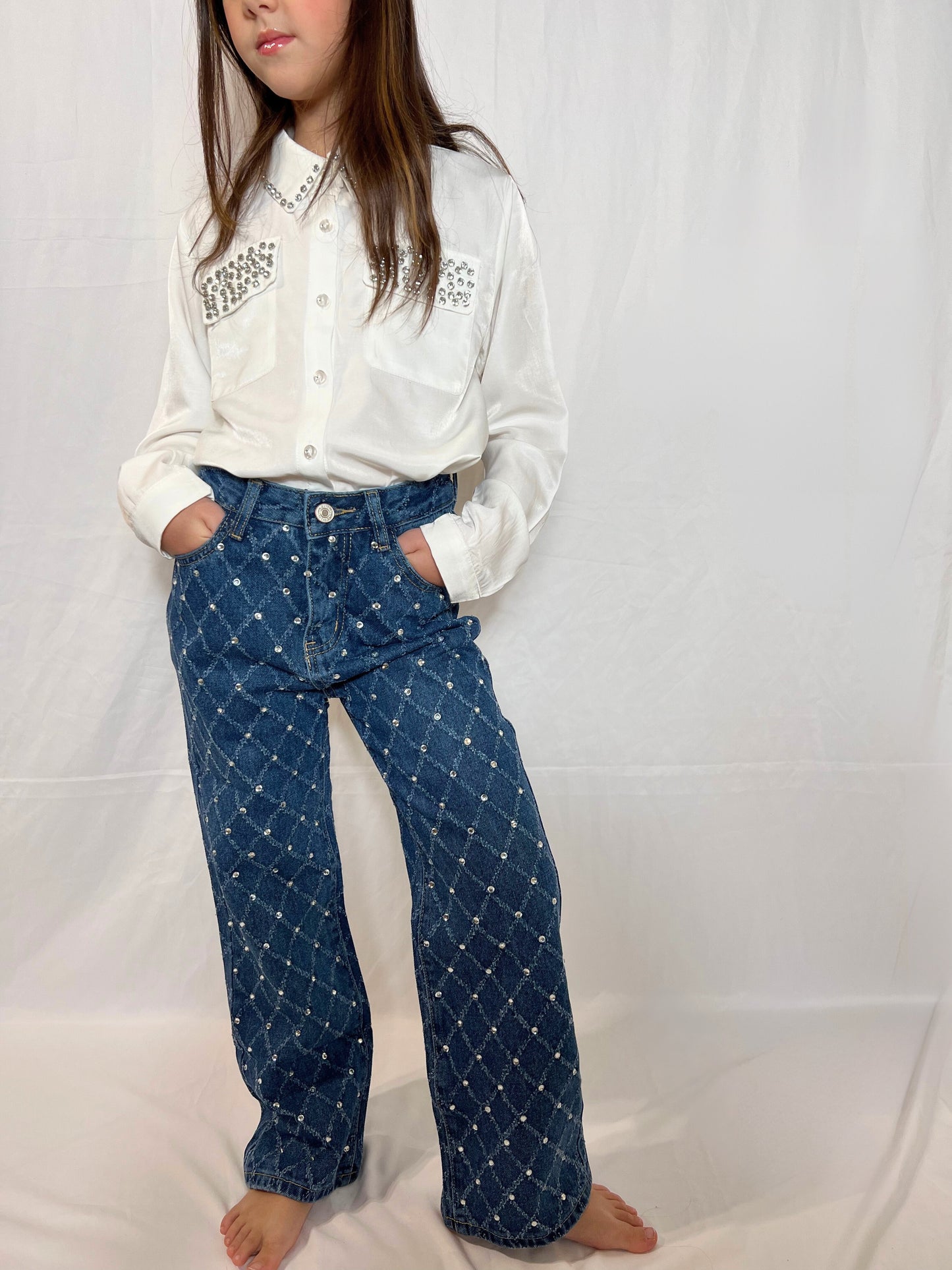 JEANS STRASS straight a vita alta