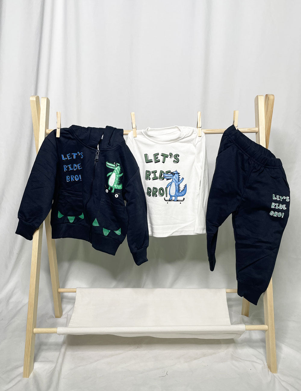 Completo Neonato Let's ride 3 pezzi coccodrillo blu