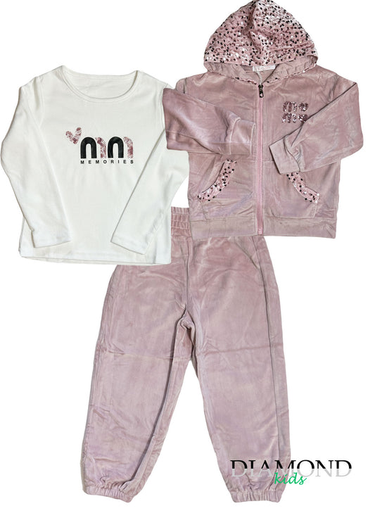 Completo Bambina Strass ciniglia rosa
