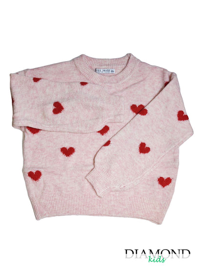 Maglioncino Bambina Cuori rosa
