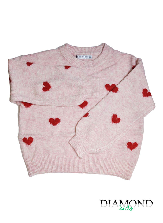 Maglioncino Bambina Cuori rosa