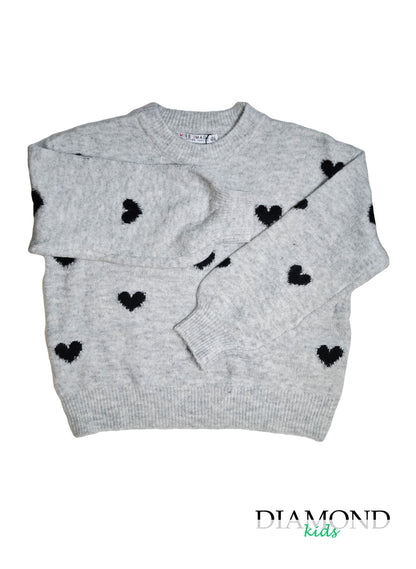 Maglioncino Bambina Cuori grigio