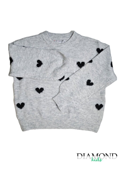 Maglioncino Bambina Cuori grigio