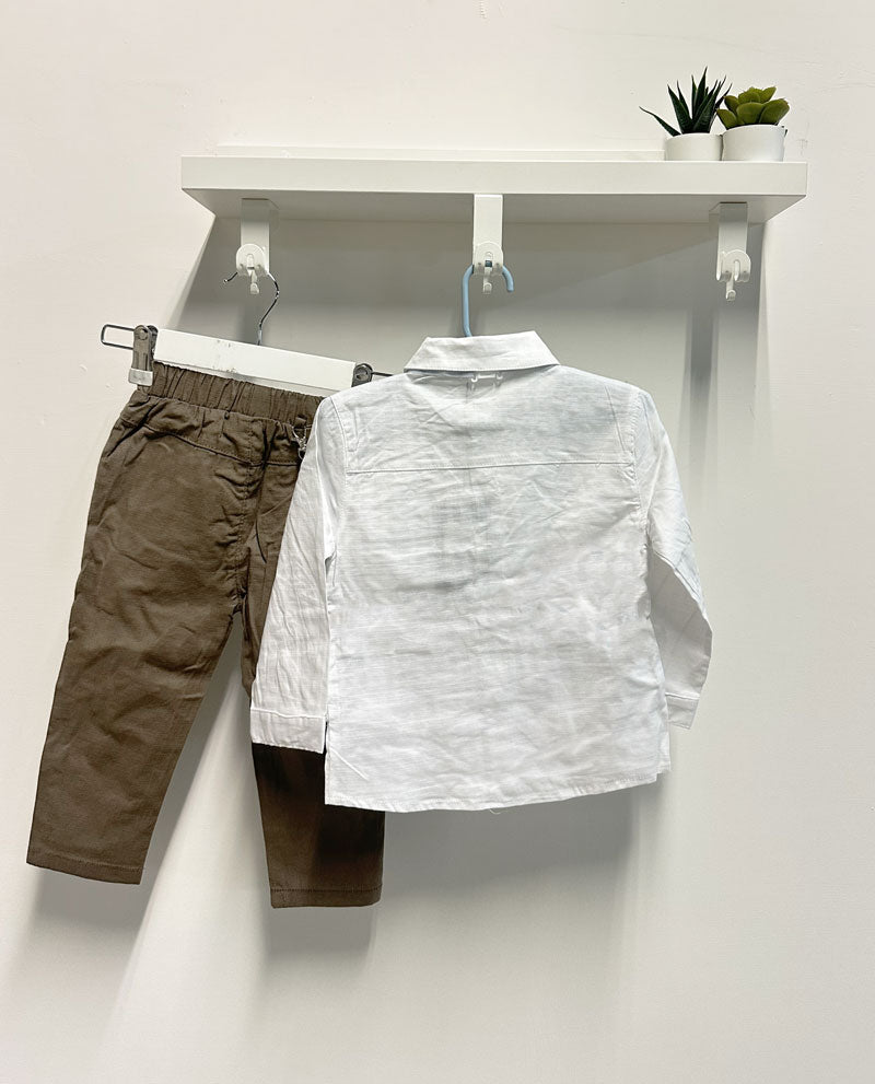 Completo Neonato Panciotto righe papillon beige