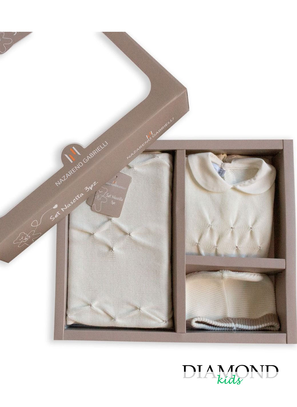 Set corredino prima nascita Nazareno 3 pezzi panna