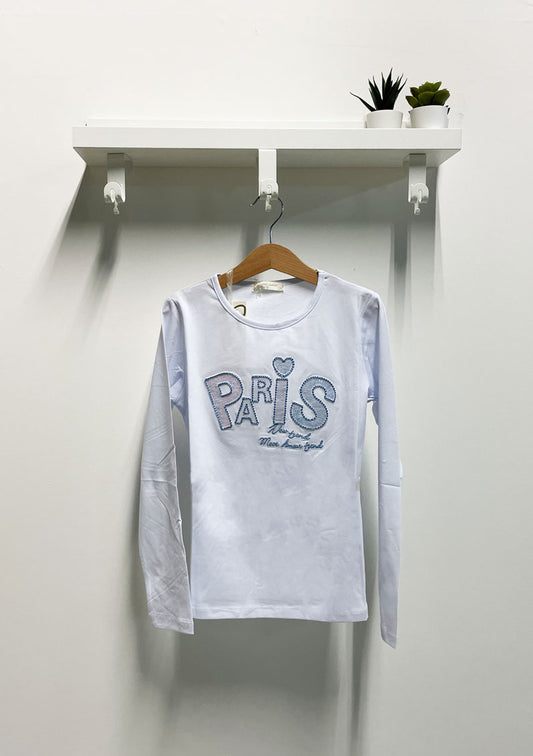 T-shirt Bambina Paris bianca