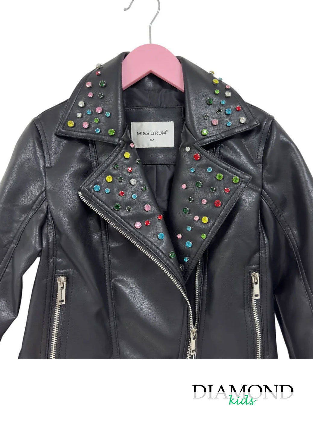 Giubbino Bambina Ecopelle strass nero