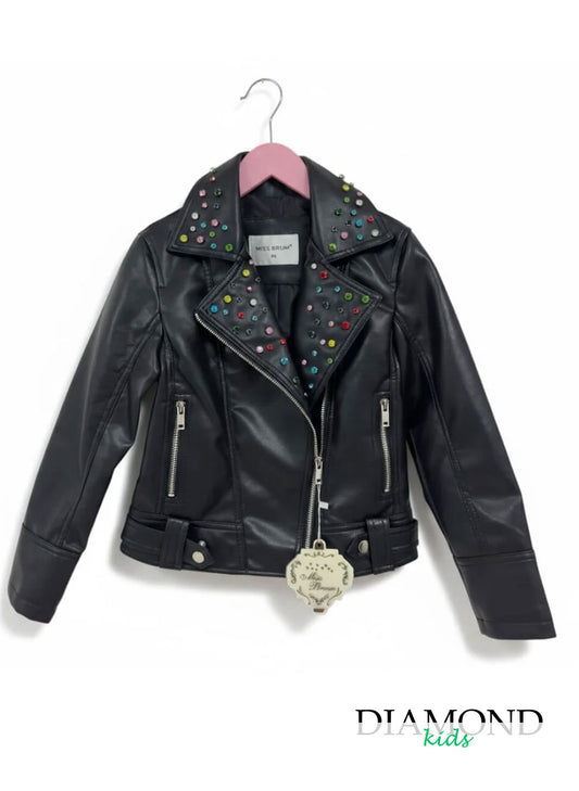 Giubbino Bambina Ecopelle strass nero