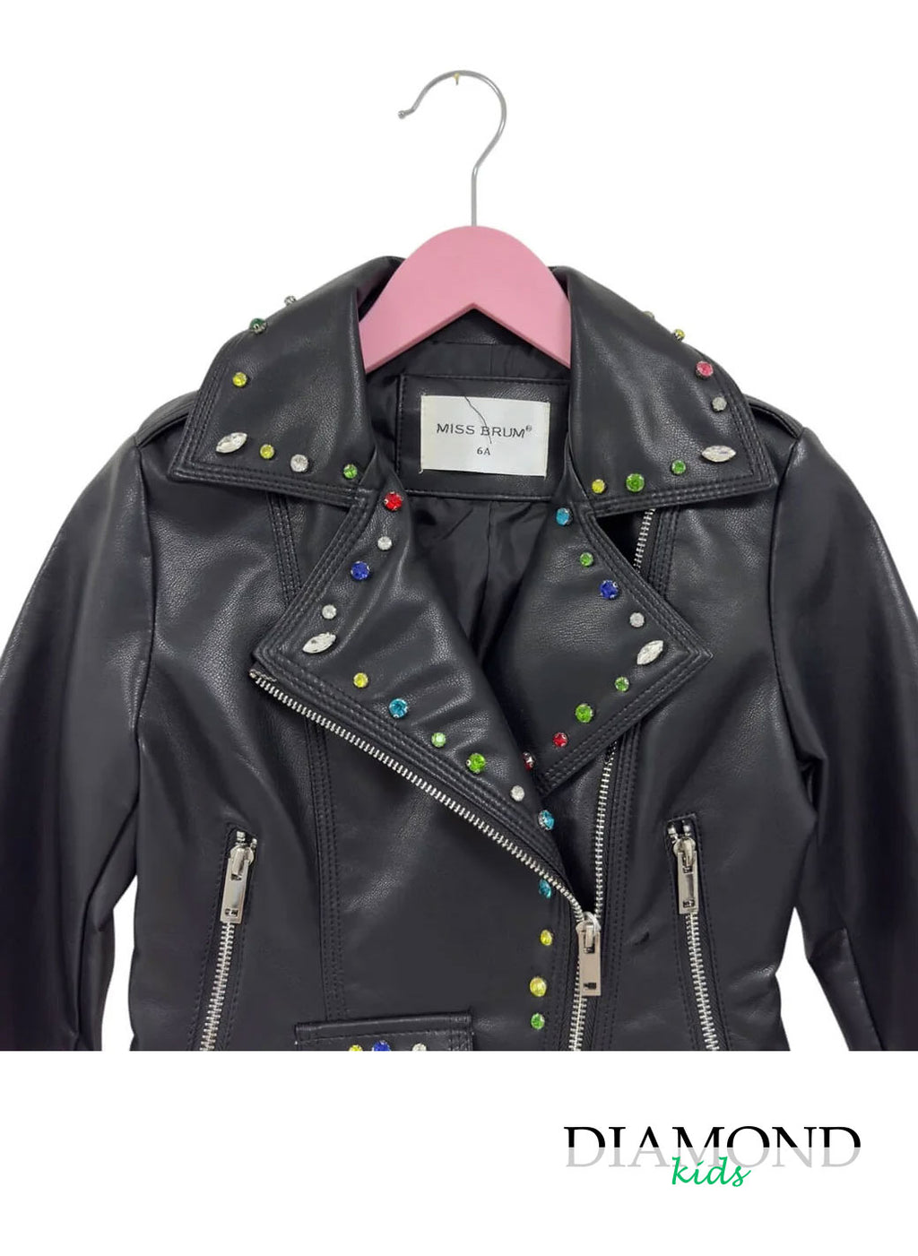 Giubbino Bambina Ecopelle strass nero
