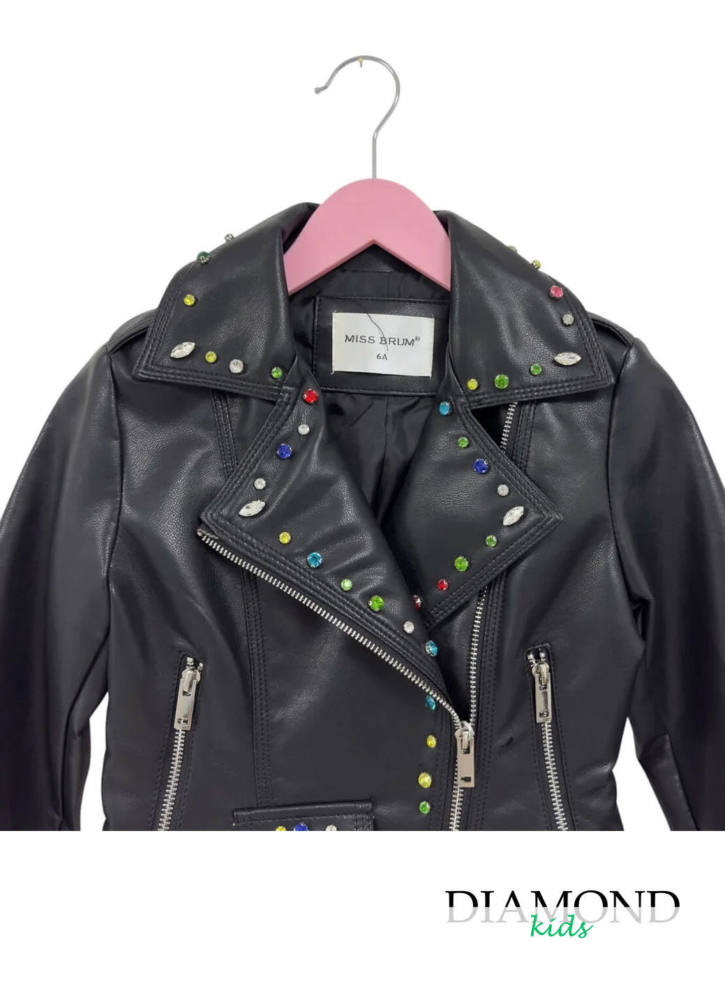 Giubbino Bambina Ecopelle strass nero
