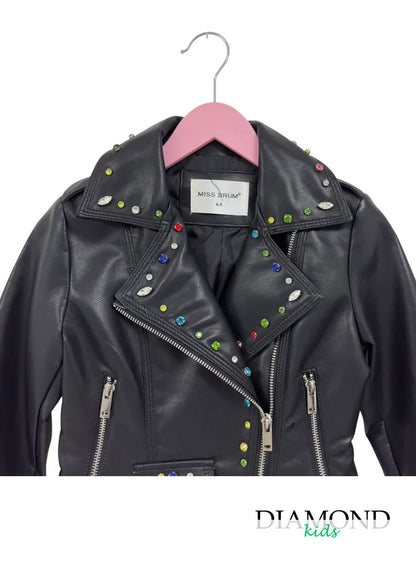 Giubbino Bambina Ecopelle strass nero
