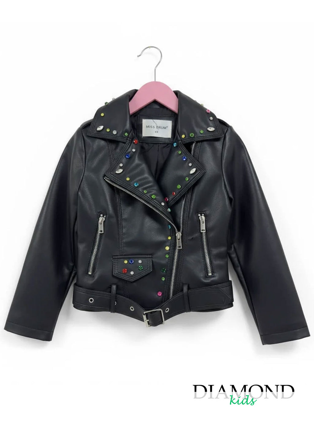 Giubbino Bambina Ecopelle strass nero