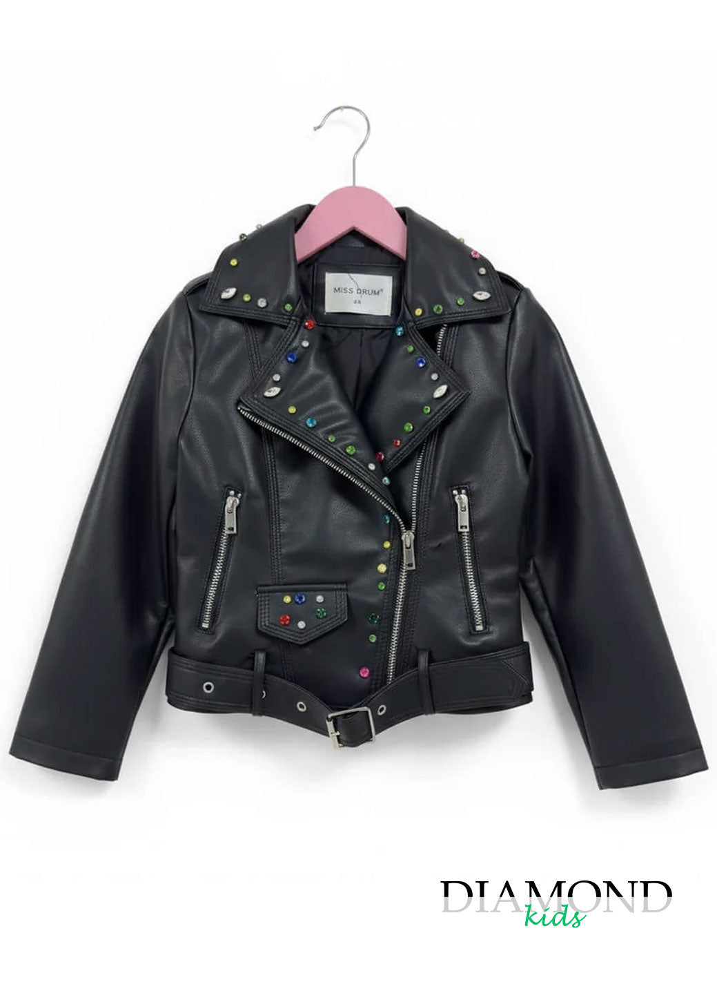Giubbino Bambina Ecopelle strass nero