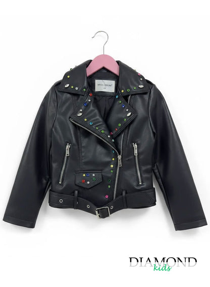 Giubbino Bambina Ecopelle strass nero