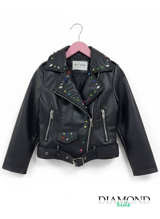 Giubbino Bambina Ecopelle strass nero