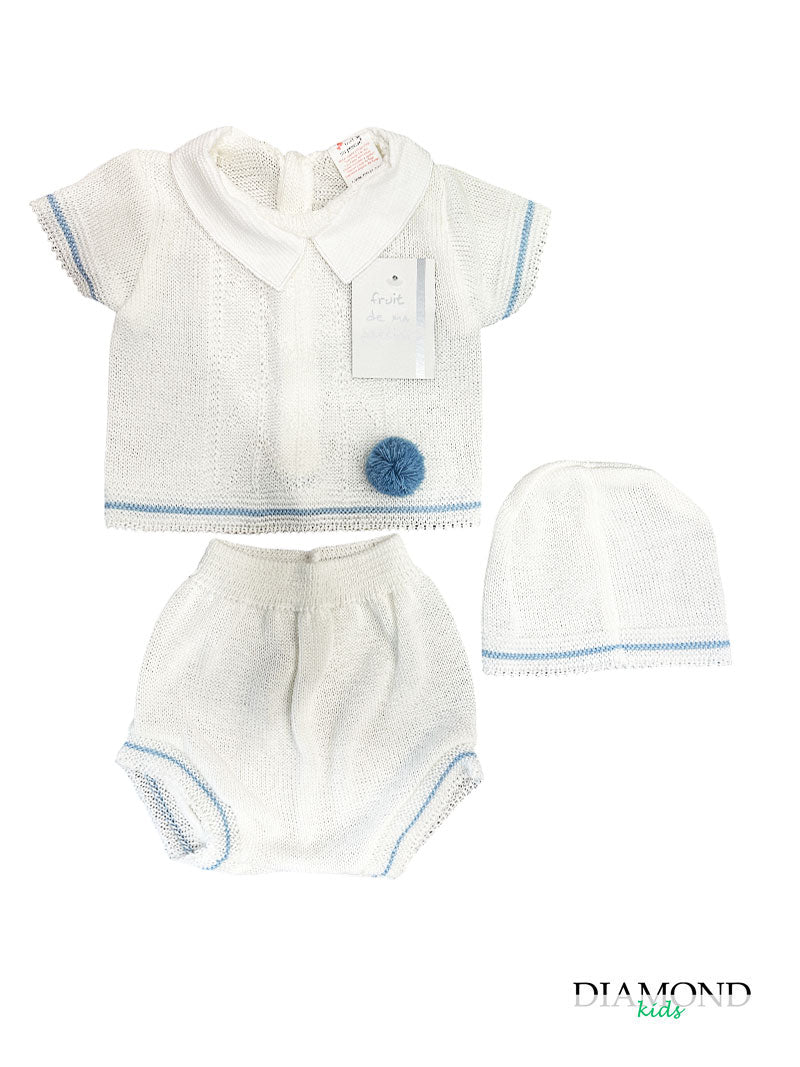 Completo Neonato Filo ponpon bianco