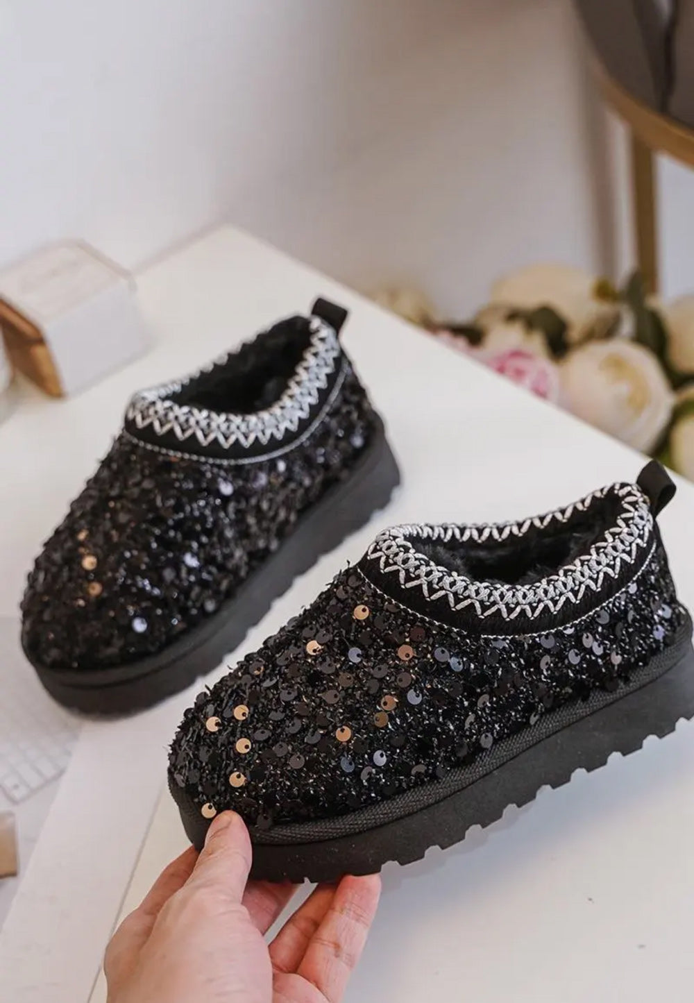 Tazz Glitter Black Girls Shoes