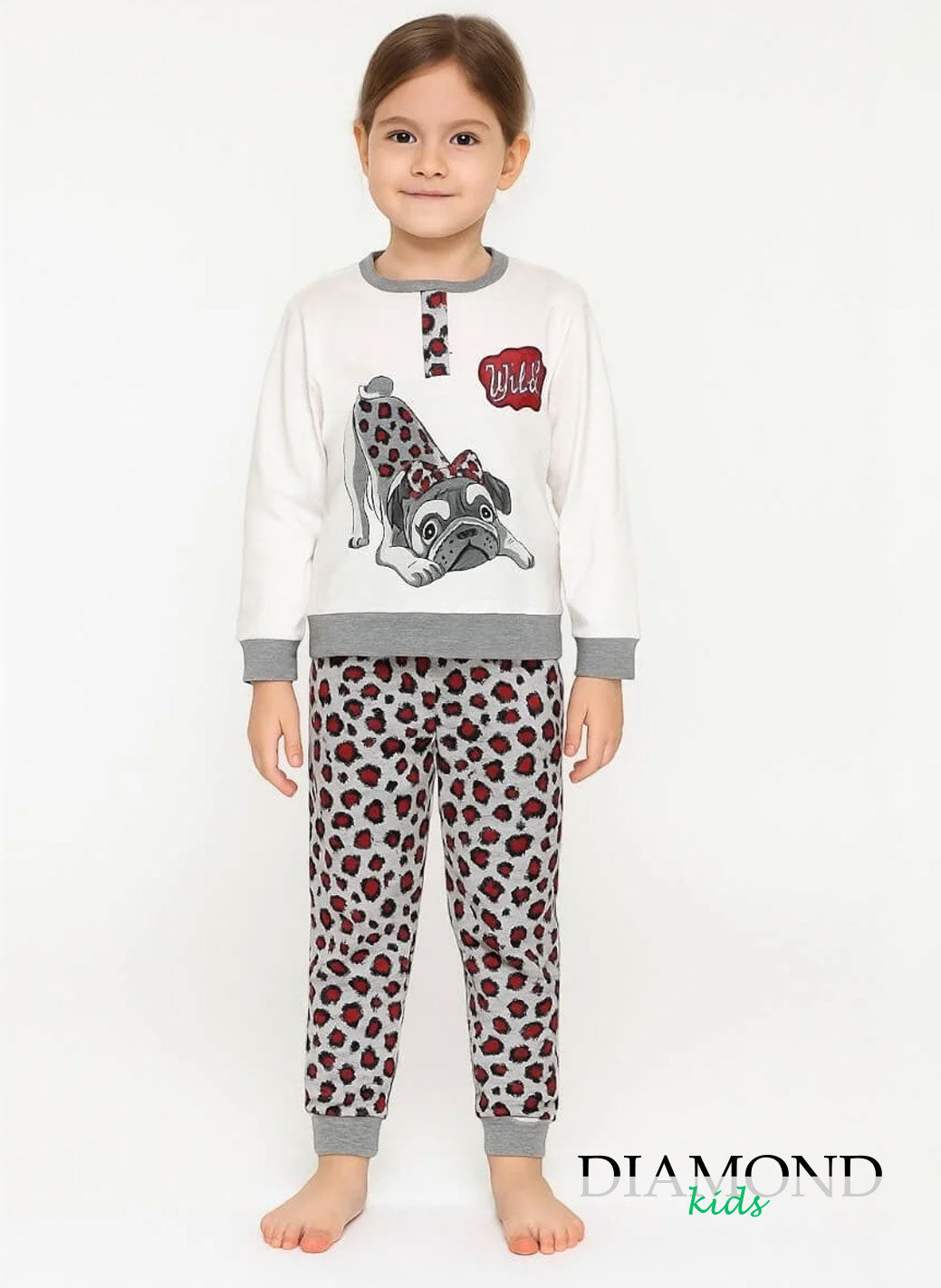 Pigiama Bambina Wild grigio maculato animalier