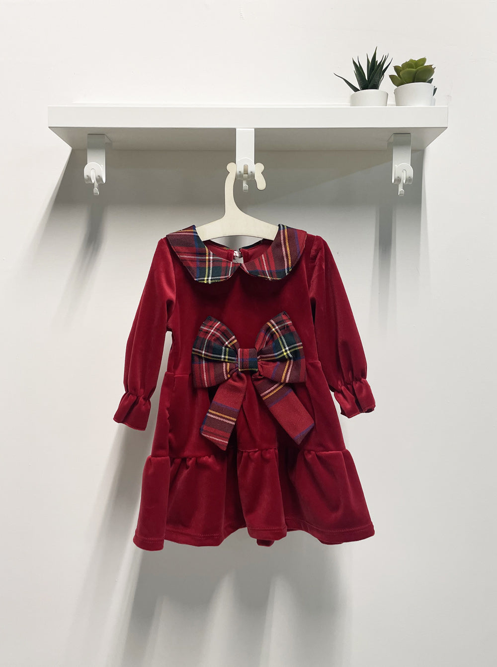 Abito Neonata Scozzese Fiocco velluto rosso