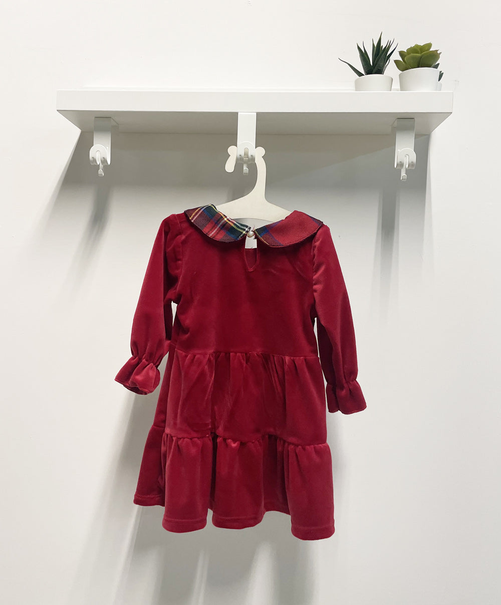 Abito Neonata Scozzese Fiocco velluto rosso
