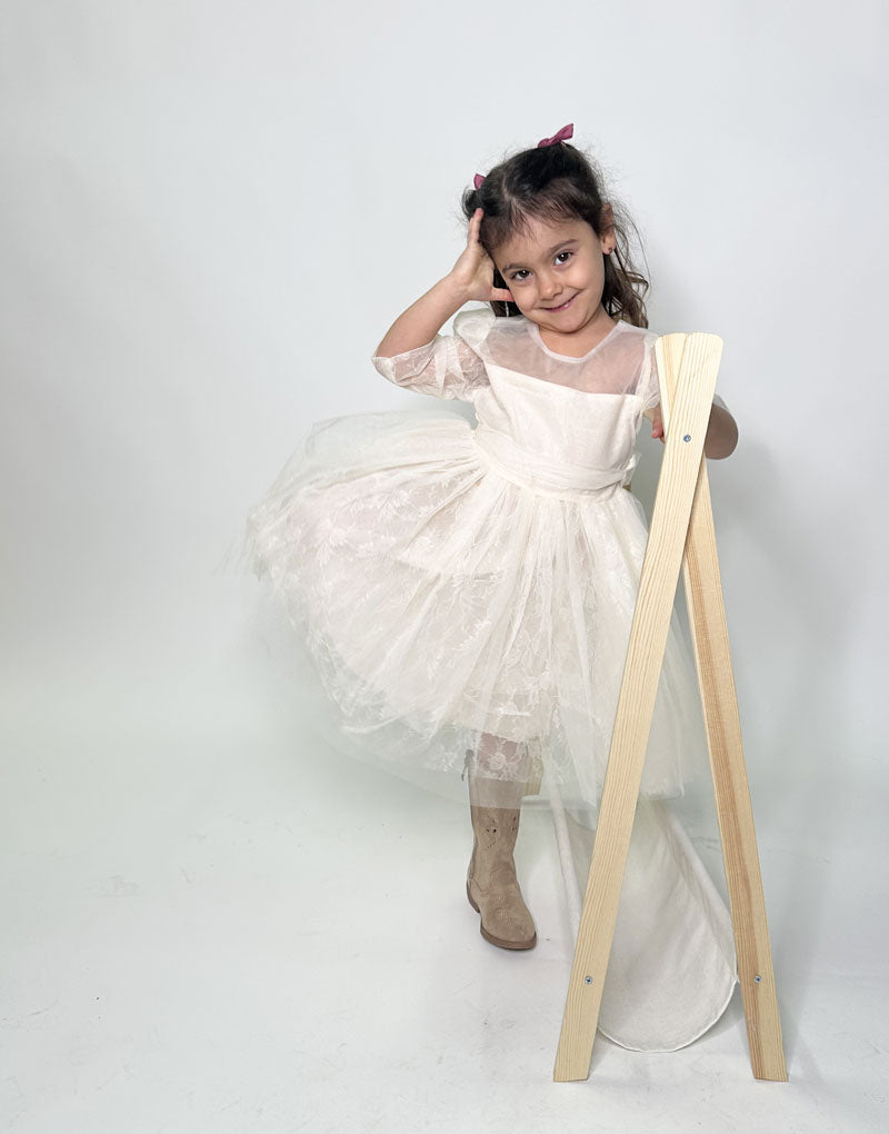Abito Bambina Tulle fiocco panna