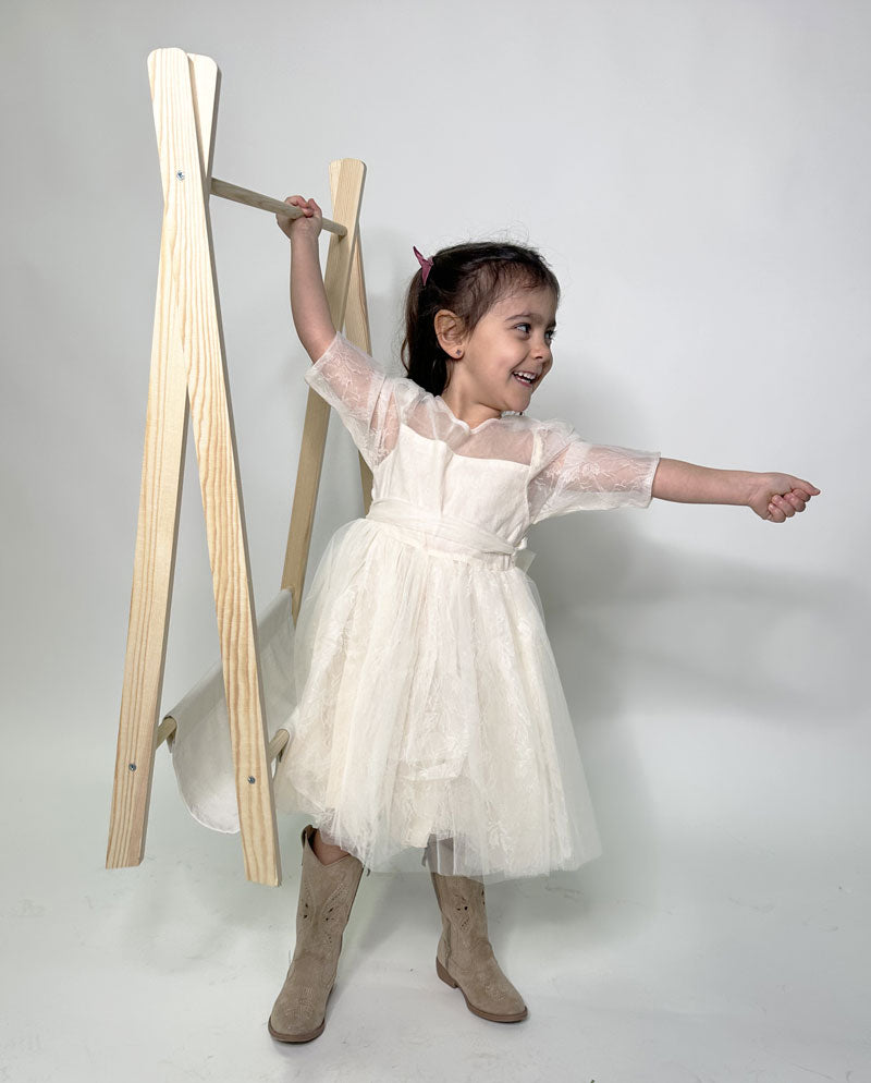 Abito Bambina Tulle fiocco panna