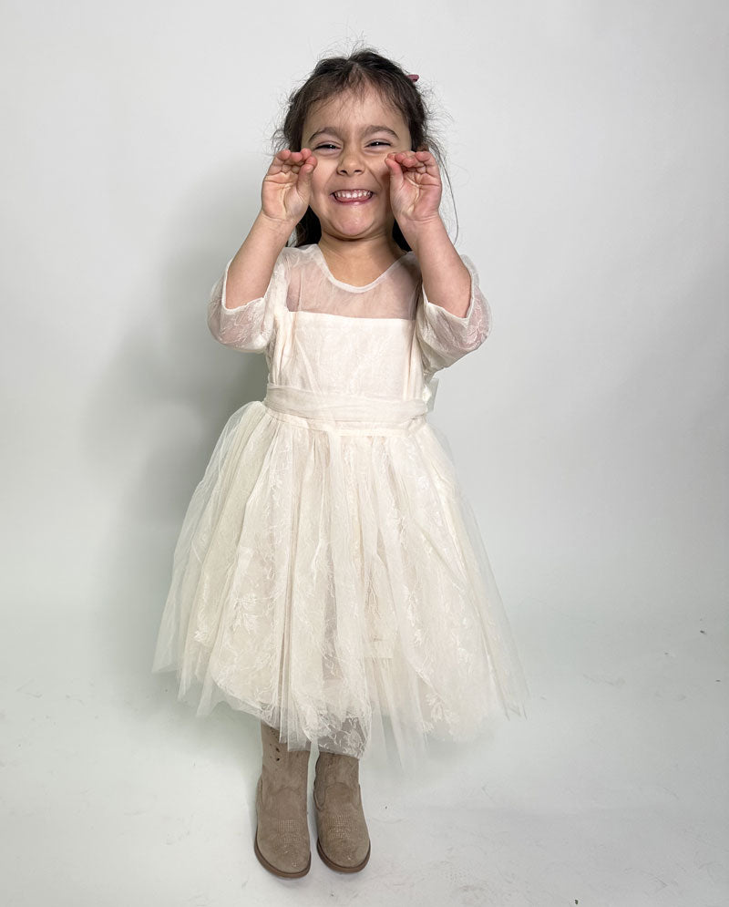 Abito Bambina Tulle fiocco panna