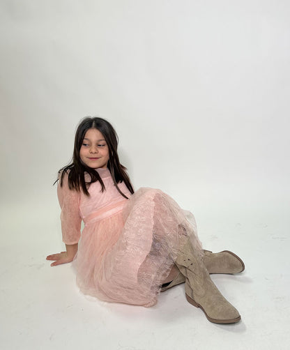 Abito Bambina Tulle fiocco rosa