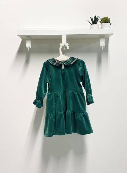 Baby Girl Dress Scottish Bow Velvet Green