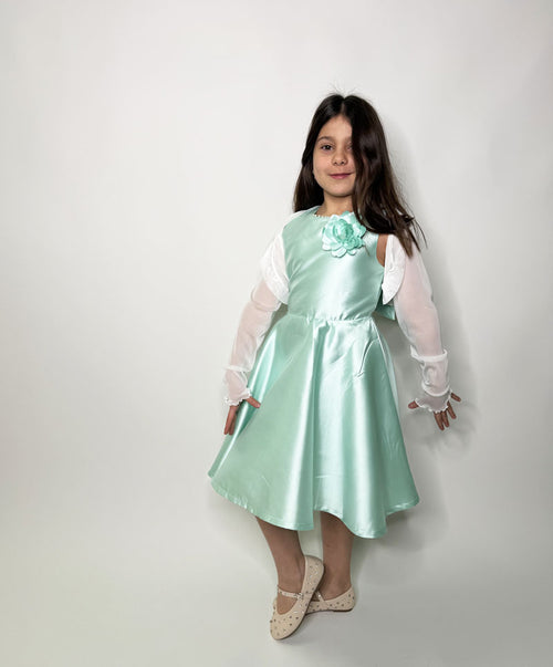 Abito Bambina Elegant fiore verde acqua