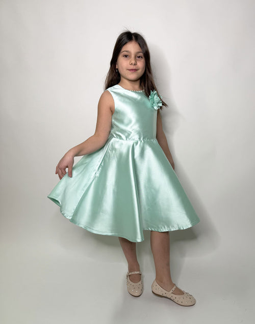 Abito Bambina Elegant fiore verde acqua