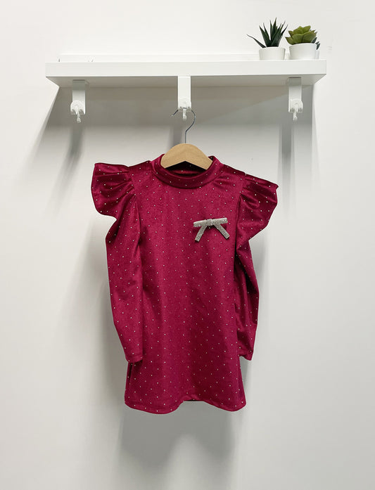 Sparkling Burgundy Bow Newborn Dress Chenille