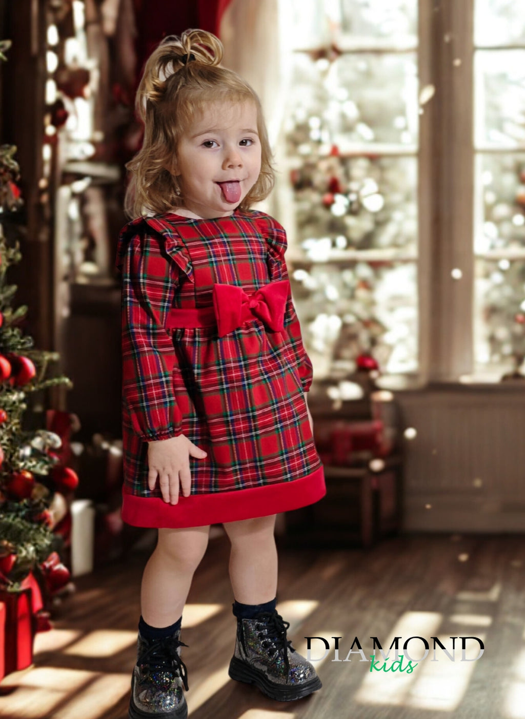 Abito Neonata Fiocco tartan rosso
