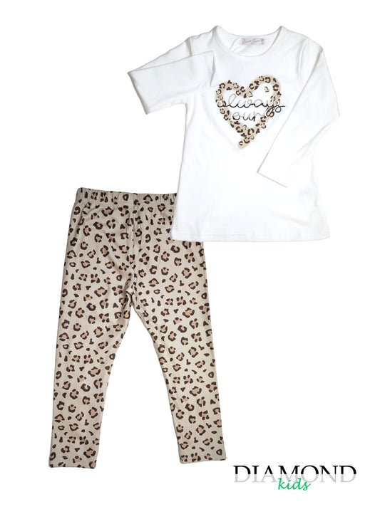 Completo Bambina Always animalier bianco