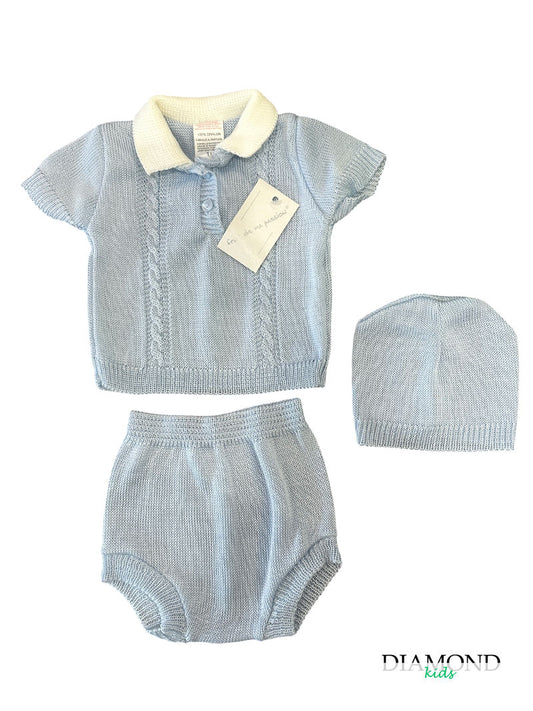 Completo Neonato Filo Polo celeste