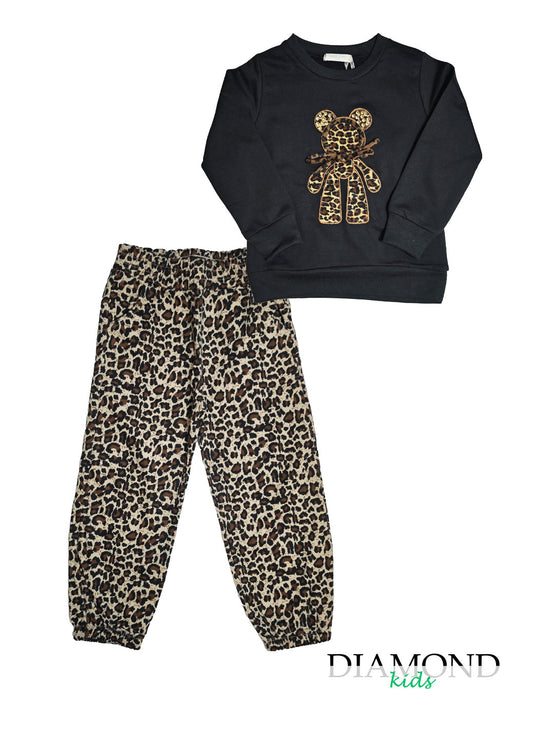 Completo Bambina Bear animalier nero