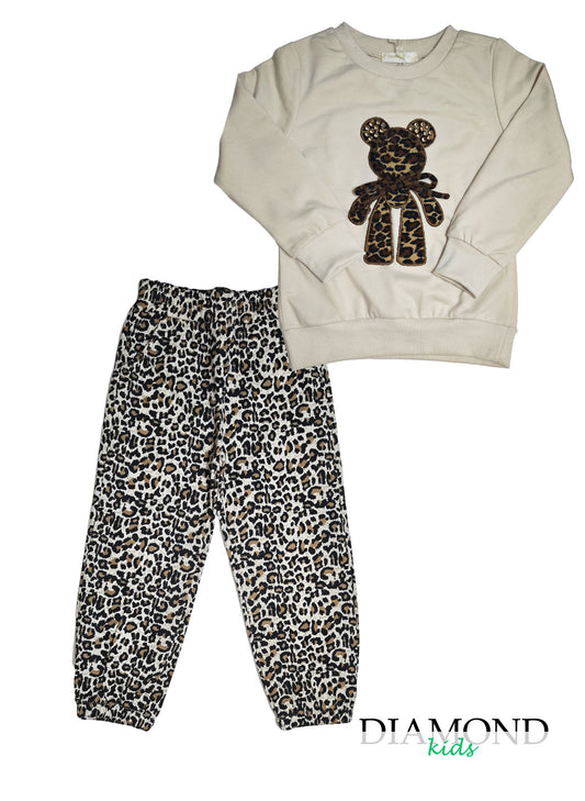 Completo Bambina Bear animalier panna