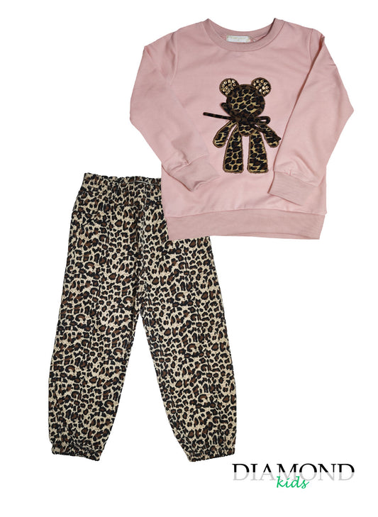 Completo Bambina Bear animalier rosa